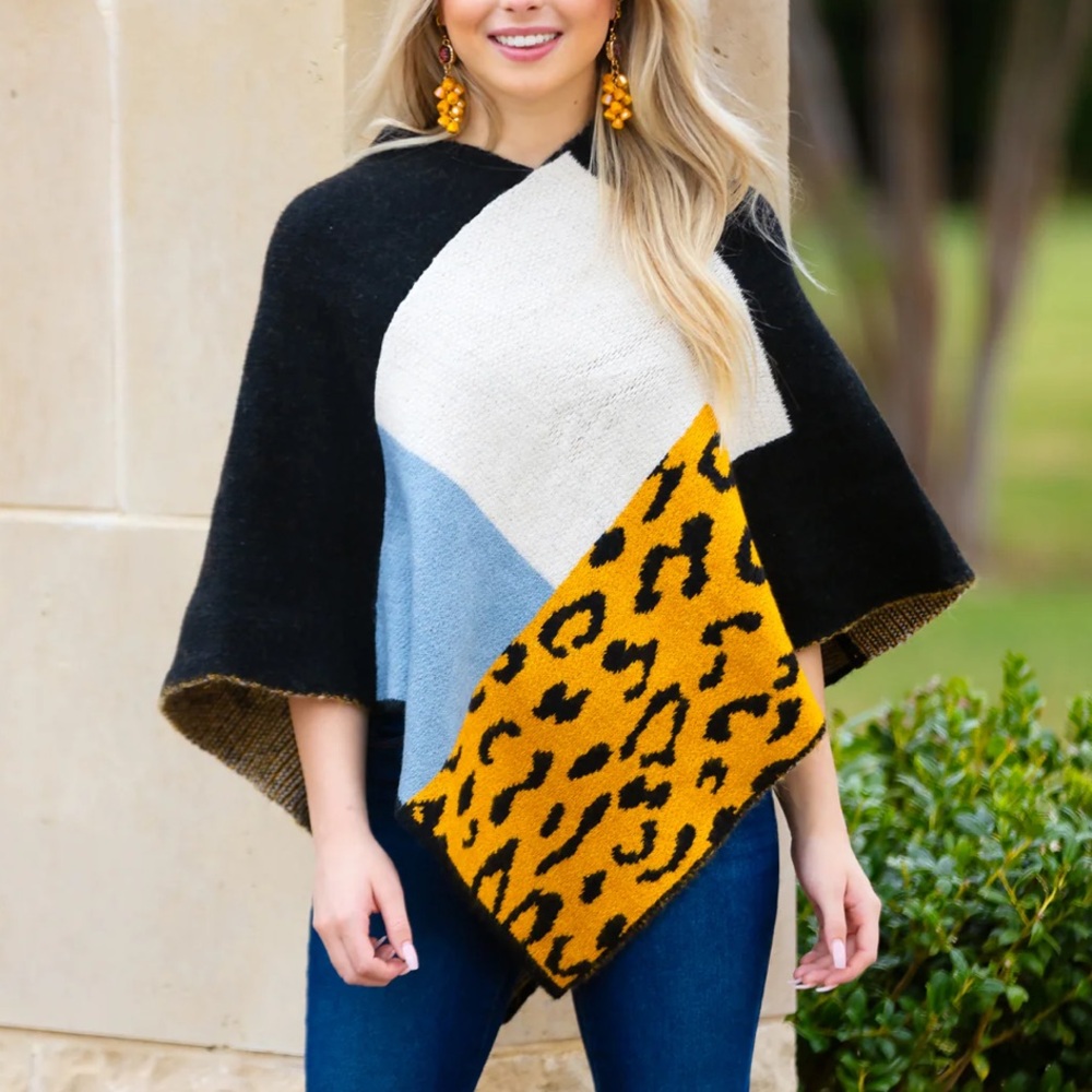 Leopard Color‎ Block Poncho NWT